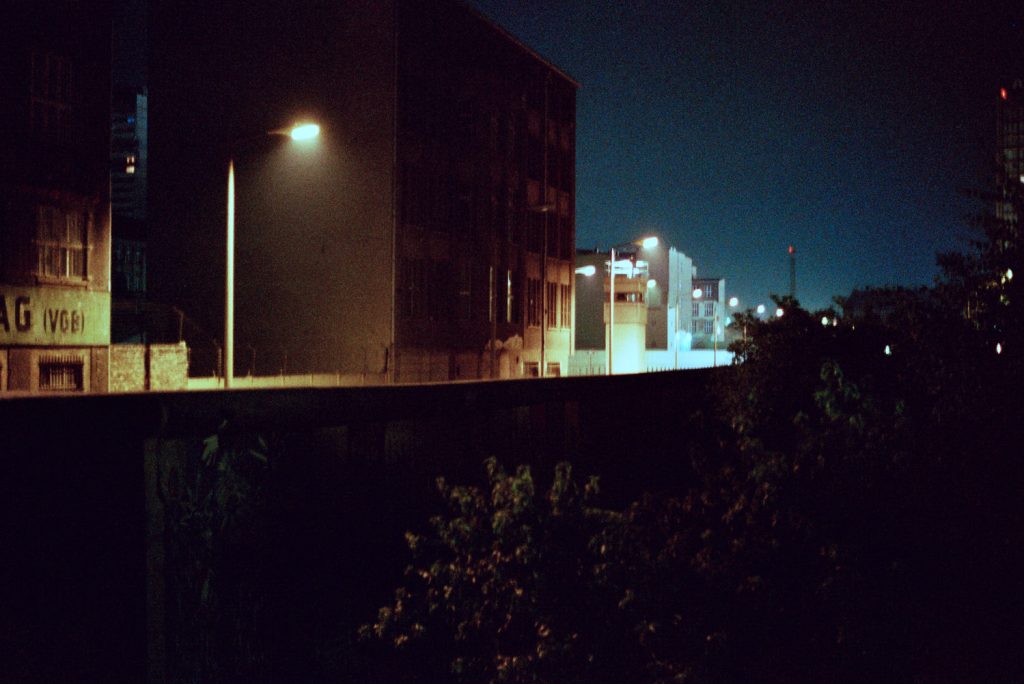 Berlin Wall at night.